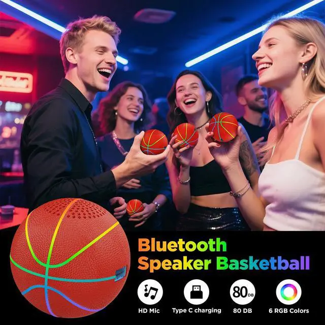 Alt view image 7 of 7 - Bluetooth Speaker Ball | 3" LED Light Show, Basketball Speaker