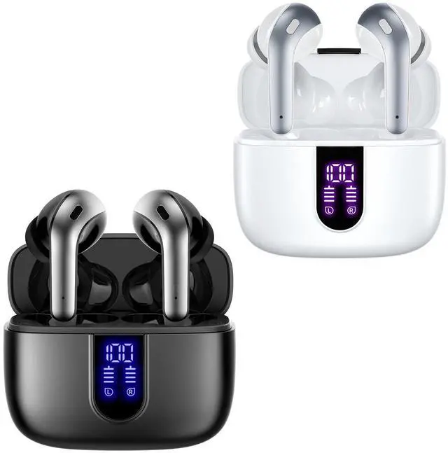 Main image of 2 Sets X08 Black and White Bluetooth Headphones True Wireless Earbuds 60H Playback Ear Buds with Wireless Charging Case in-Ear Earbuds with Mic