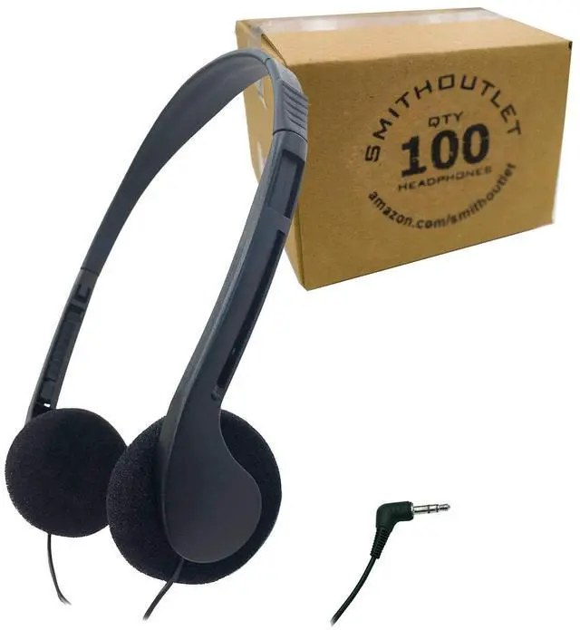 Main image of 100 Pack Bulk Student Headphones with 3.5 MM Jack for Classroom Testing Library Computer Labs Black