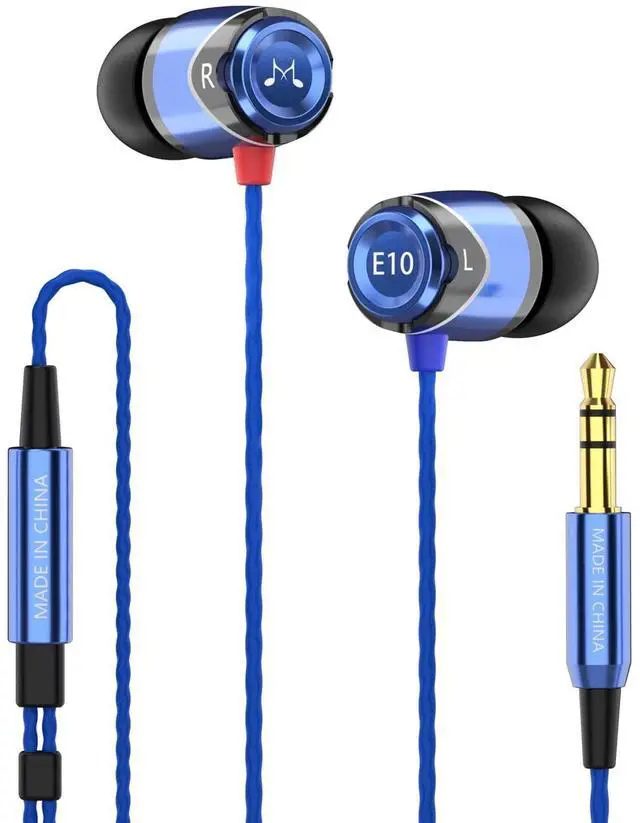 Main image of E10 Wired Earbuds, No Mic, Premium Hi-Fi, 3.5mm Jack, Blue | Rich punchy bass, Full layered audio, All-metal build, Tangle-free cable, Passive noise isolation, Ergonomic comfortable fit