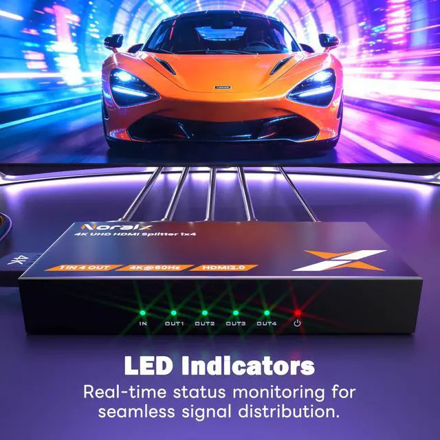Alt view image 6 of 7 - Uncompressed 4K HDMI Splitter 1 in 4 Out with EDID Management | Lossless 4K@60Hz UHD HDR HDMI 2.0 18Gbps, Zero Latency, HDCP 2.3, Plug and Play, for PS5, Fire Stick, HDTV
