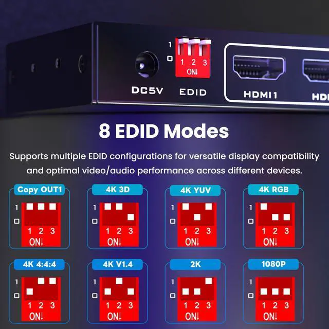 Alt view image 7 of 7 - Uncompressed 4K HDMI Splitter 1 in 4 Out with EDID Management | Lossless 4K@60Hz UHD HDR HDMI 2.0 18Gbps, Zero Latency, HDCP 2.3, Plug and Play, for PS5, Fire Stick, HDTV