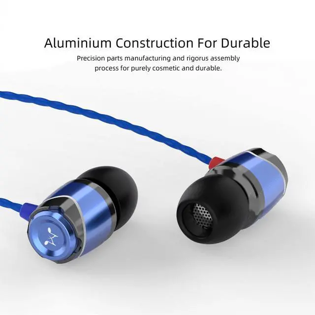 Alt view image 5 of 7 - E10 Wired Earbuds, No Mic, Premium Hi-Fi, 3.5mm Jack, Blue | Rich punchy bass, Full layered audio, All-metal build, Tangle-free cable, Passive noise isolation, Ergonomic comfortable fit