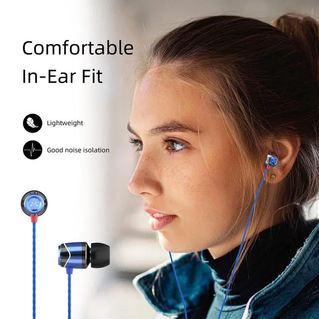 Alt view image 7 of 7 - E10 Wired Earbuds, No Mic, Premium Hi-Fi, 3.5mm Jack, Blue | Rich punchy bass, Full layered audio, All-metal build, Tangle-free cable, Passive noise isolation, Ergonomic comfortable fit