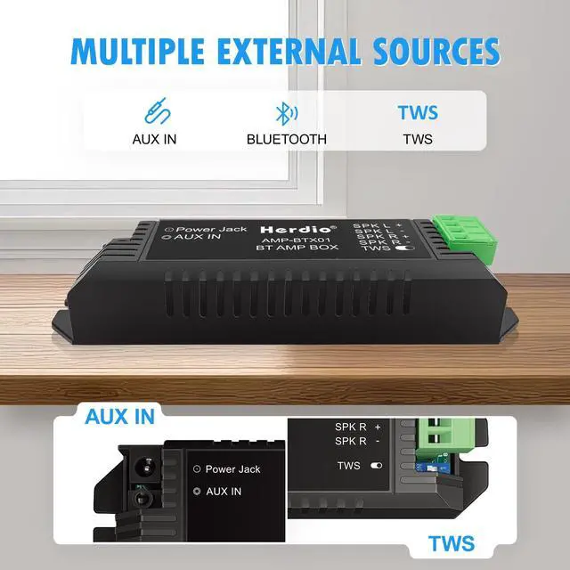 Alt view image 2 of 7 - Bluetooth Home Audio Amplifier 2.0 Channel Receiver System for Passive Speakers with AUX TWS Suitable for Ceiling Marine Home Theater Garage Outdoor Indoor