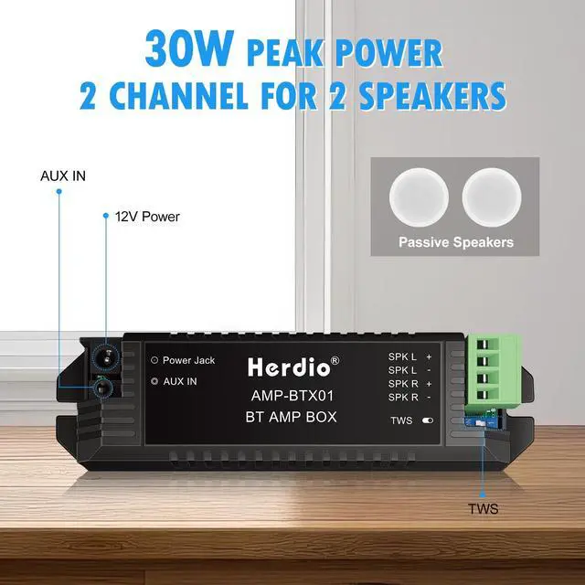 Alt view image 3 of 7 - Bluetooth Home Audio Amplifier 2.0 Channel Receiver System for Passive Speakers with AUX TWS Suitable for Ceiling Marine Home Theater Garage Outdoor Indoor