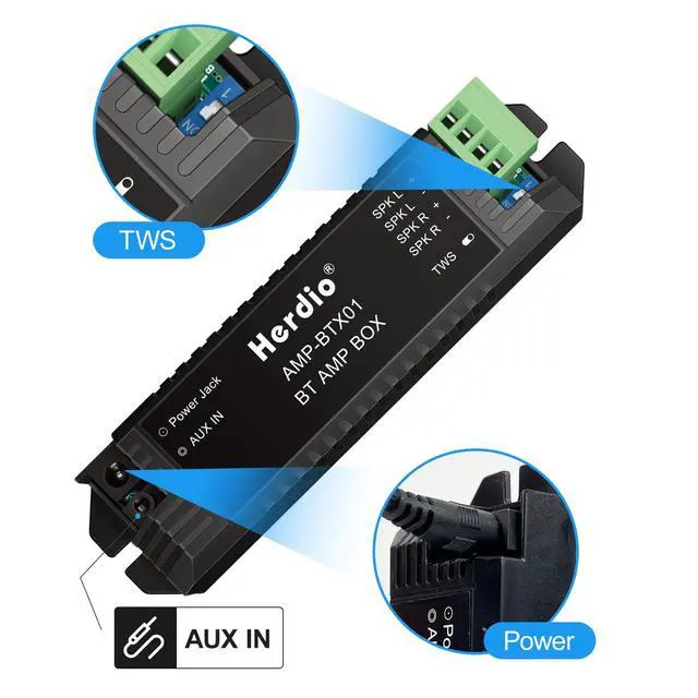Alt view image 4 of 7 - Bluetooth Home Audio Amplifier 2.0 Channel Receiver System for Passive Speakers with AUX TWS Suitable for Ceiling Marine Home Theater Garage Outdoor Indoor