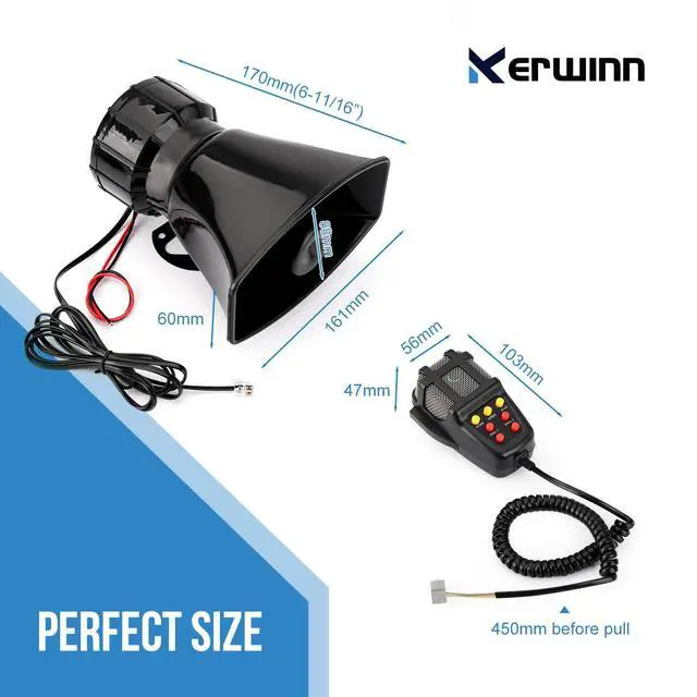 Alt view image 2 of 6 - Car Siren Horn 7 Tone with Microphone,Alarm Horn Siren 12V 100W Emergency Amplifier with Mic PA Speaker System Loud Car Alarm Police Ambulance Fire Hooter Traffic Sound