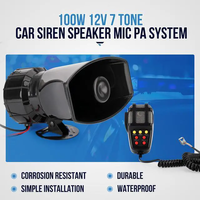Alt view image 5 of 6 - Car Siren Horn 7 Tone with Microphone,Alarm Horn Siren 12V 100W Emergency Amplifier with Mic PA Speaker System Loud Car Alarm Police Ambulance Fire Hooter Traffic Sound