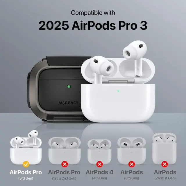 Alt view image 2 of 7 - Axiz AirPods Pro 3 Case Cover with Lock & Phone Stand, Keychain Carabiner + Wristlet Strap, Aviation-Grade Aluminum Locking Mechanism, Rugged Shockproof Shell MagSafe (Metal Blue Grey)