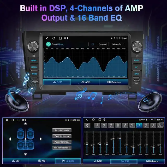 Alt view image 4 of 7 - 9" IPS Car Radio for Toyota Tundra 2007-2013, Sequoia 2008-2018 | 4 Core 2GB+32GB Android 13 Touch screen Stereo Wireless CarPlay & Android Auto GPS Navigation, WiFi, SWC Support