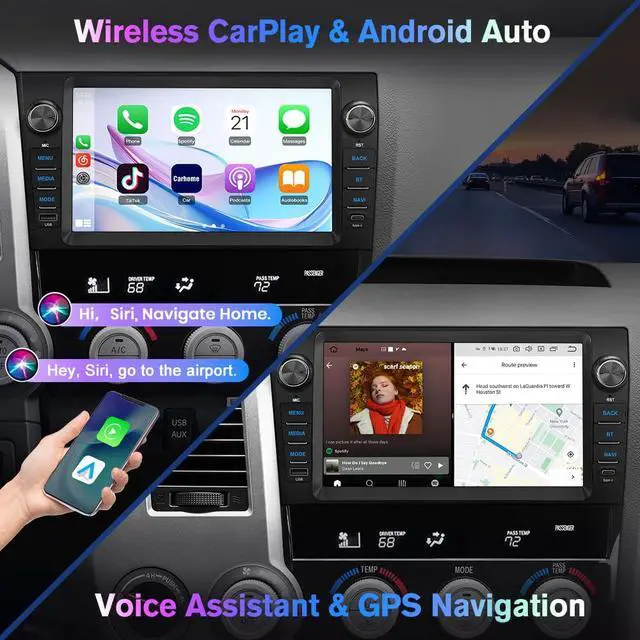 Alt view image 3 of 7 - 9" IPS Car Radio for Toyota Tundra 2007-2013, Sequoia 2008-2018 | 4 Core 2GB+32GB Android 13 Touch screen Stereo Wireless CarPlay & Android Auto GPS Navigation, WiFi, SWC Support