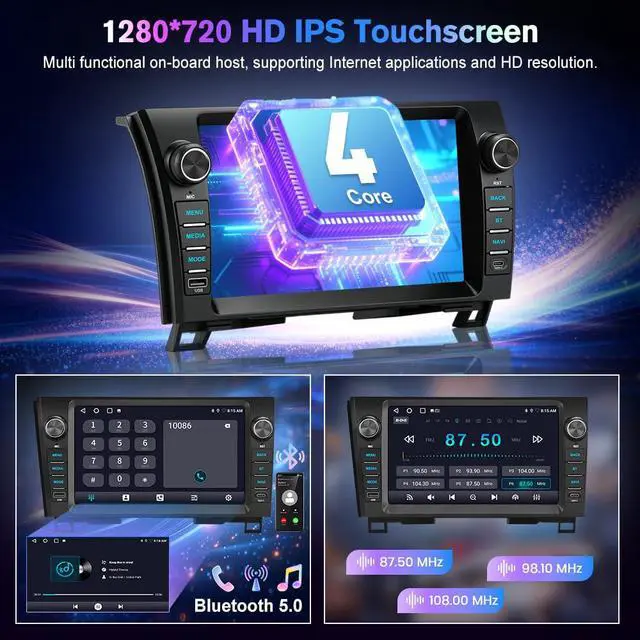 Alt view image 6 of 7 - 9" IPS Car Radio for Toyota Tundra 2007-2013, Sequoia 2008-2018 | 4 Core 2GB+32GB Android 13 Touch screen Stereo Wireless CarPlay & Android Auto GPS Navigation, WiFi, SWC Support