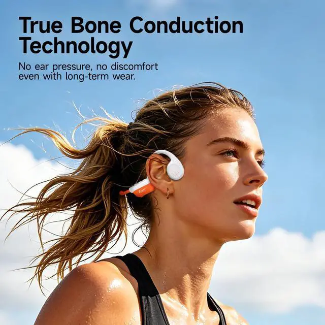 Alt view image 2 of 7 - Bone Conduction Headphones Bluetooth 6.0 - IPX7 Waterproof | Bone Conduction Earphones with Mic, 10H Play Time, Wireless Open Ear Earbuds for Running Walking Cycling (Orange)