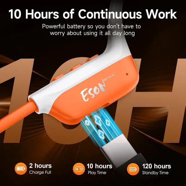 Alt view image 4 of 7 - Bone Conduction Headphones Bluetooth 6.0 - IPX7 Waterproof | Bone Conduction Earphones with Mic, 10H Play Time, Wireless Open Ear Earbuds for Running Walking Cycling (Orange)