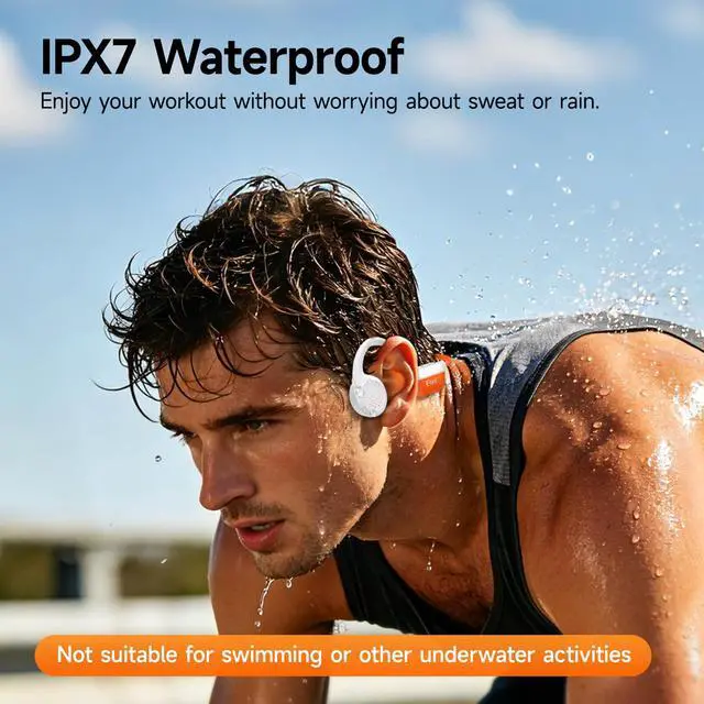 Alt view image 3 of 7 - Bone Conduction Headphones Bluetooth 6.0 - IPX7 Waterproof | Bone Conduction Earphones with Mic, 10H Play Time, Wireless Open Ear Earbuds for Running Walking Cycling (Orange)