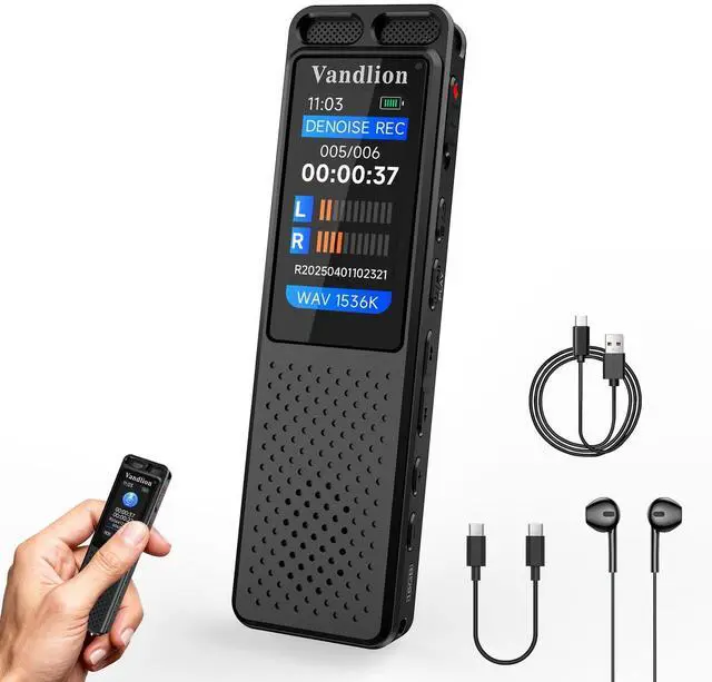 Main image of Voice Recorder with Playback, HD Clear Digital Recording Device | 100Hrs Battery, AI Noise Reduction, One Touch Recording, Compact, Voice Activated, Password, Lecture Meeting Interview Class