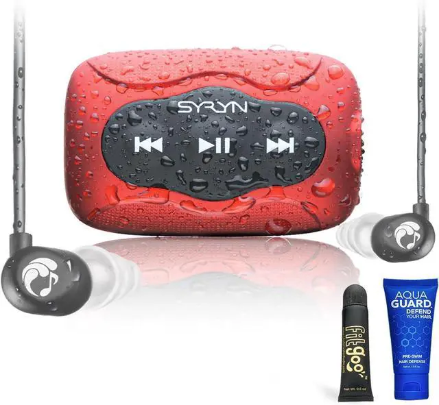 Main image of Underwater Audio SYRYN 1 Waterproof MP3 Player + Flip Bundle, Red | 100% waterproof IPX8, up to 2000 songs, MP3 AAC FLAC via PC or Mac, no streaming, red