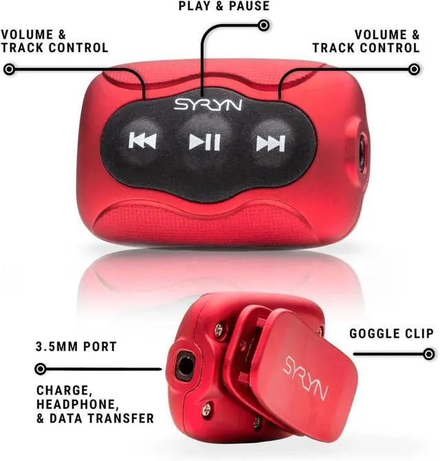 Alt view image 2 of 4 - Underwater Audio SYRYN 1 Waterproof MP3 Player + Flip Bundle, Red | 100% waterproof IPX8, up to 2000 songs, MP3 AAC FLAC via PC or Mac, no streaming, red
