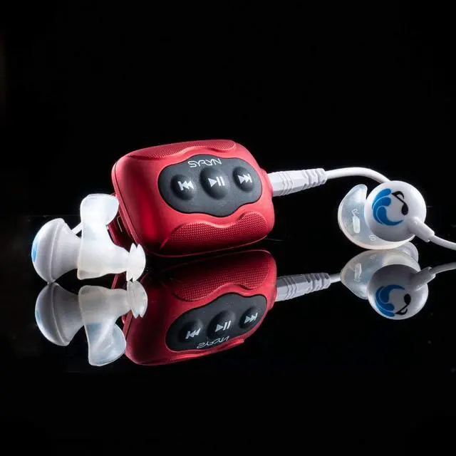Alt view image 4 of 4 - Underwater Audio SYRYN 1 Waterproof MP3 Player + Flip Bundle, Red | 100% waterproof IPX8, up to 2000 songs, MP3 AAC FLAC via PC or Mac, no streaming, red