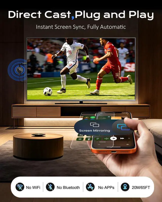 Alt view image 2 of 7 - 4K iOS Wireless HDMI Display Adapter Direct Cast 2.4/5G | for iPhone17/iPAD/MacBOOK/Android/Tablet/Laptop to HDTV/Monitor/Projector, Support AirPlay DLNA Miracast, Gray