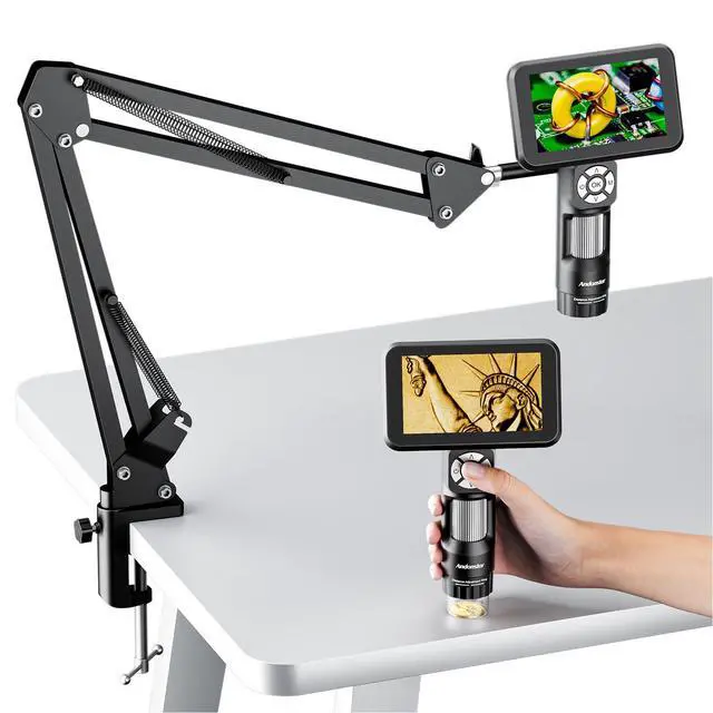 Main image of AD115 Handheld Digital Microscope with 5" Screen Flexible Arm | Portable Coin Microscope for Error Coins with Light, Flexible Boom Arm Stand for Soldering, Windows Mac Compatible