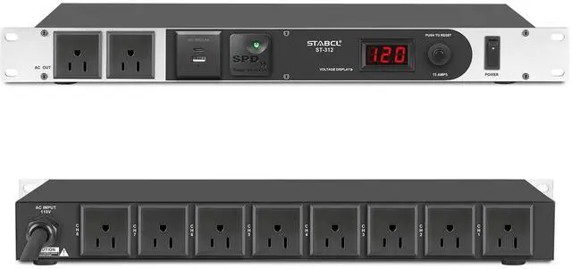 Main image of Professional 1U Rack Mount PDU Power Strip 10 Outlets with Type-c and USB charg, 100-240V/15A Surge Protector Power Supply for for Network Server Racks, Audio Equipment, 6ft Power Cord
