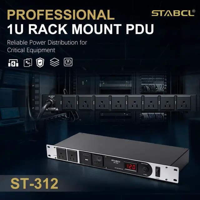 Alt view image 2 of 7 - Professional 1U Rack Mount PDU Power Strip 10 Outlets with Type-c and USB charg, 100-240V/15A Surge Protector Power Supply for for Network Server Racks, Audio Equipment, 6ft Power Cord