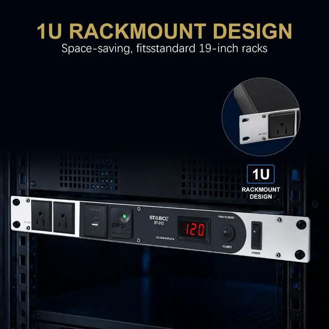 Alt view image 4 of 7 - Professional 1U Rack Mount PDU Power Strip 10 Outlets with Type-c and USB charg, 100-240V/15A Surge Protector Power Supply for for Network Server Racks, Audio Equipment, 6ft Power Cord
