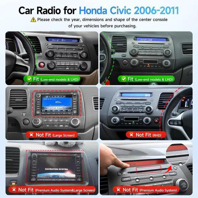 Alt view image 2 of 7 - Double Din Linux Stereo for Honda Civic 2006 2007 2008 2009 2010 2011 | Fast Boot 9inch IPS Screen for Civic Radio with Wireless Carplay,Android Auto,Bluetooth,FM,Mirrorlink,SWC,Camera