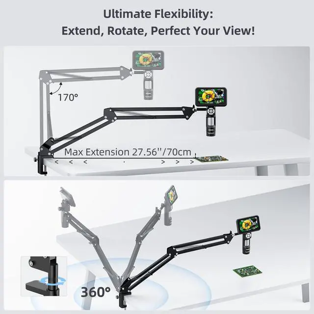 Alt view image 3 of 7 - AD115 Handheld Digital Microscope with 5" Screen Flexible Arm | Portable Coin Microscope for Error Coins with Light, Flexible Boom Arm Stand for Soldering, Windows Mac Compatible