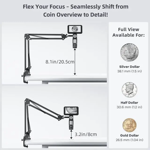 Alt view image 4 of 7 - AD115 Handheld Digital Microscope with 5" Screen Flexible Arm | Portable Coin Microscope for Error Coins with Light, Flexible Boom Arm Stand for Soldering, Windows Mac Compatible