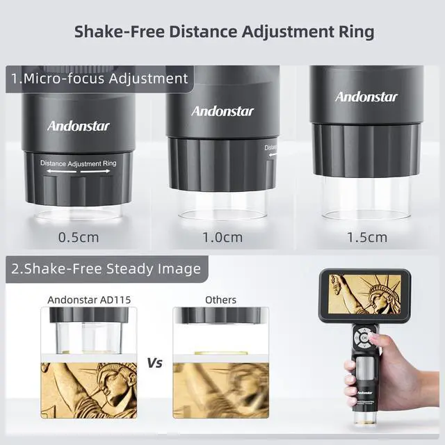 Alt view image 5 of 7 - AD115 Handheld Digital Microscope with 5" Screen Flexible Arm | Portable Coin Microscope for Error Coins with Light, Flexible Boom Arm Stand for Soldering, Windows Mac Compatible