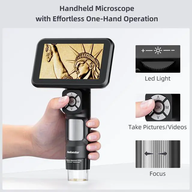 Alt view image 6 of 7 - AD115 Handheld Digital Microscope with 5" Screen Flexible Arm | Portable Coin Microscope for Error Coins with Light, Flexible Boom Arm Stand for Soldering, Windows Mac Compatible