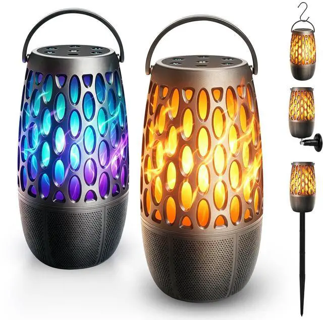 Main image of Outdoor Bluetooth Speaker with Flame Lights with IPX6 Waterpoof,10W HD Stereo Sound, Bluetooth 5.3 Led Flame Speaker,Decorations for Party Garden Patio (2 Pack)