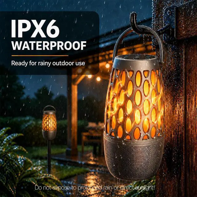 Alt view image 3 of 7 - Outdoor Bluetooth Speaker with Flame Lights with IPX6 Waterpoof,10W HD Stereo Sound, Bluetooth 5.3 Led Flame Speaker,Decorations for Party Garden Patio (2 Pack)