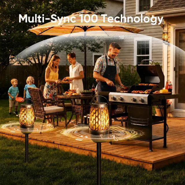 Alt view image 4 of 7 - Outdoor Bluetooth Speaker with Flame Lights with IPX6 Waterpoof,10W HD Stereo Sound, Bluetooth 5.3 Led Flame Speaker,Decorations for Party Garden Patio (2 Pack)