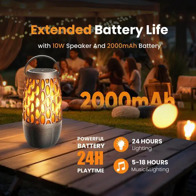 Alt view image 6 of 7 - Outdoor Bluetooth Speaker with Flame Lights with IPX6 Waterpoof,10W HD Stereo Sound, Bluetooth 5.3 Led Flame Speaker,Decorations for Party Garden Patio (2 Pack)