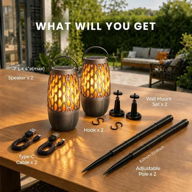 Alt view image 7 of 7 - Outdoor Bluetooth Speaker with Flame Lights with IPX6 Waterpoof,10W HD Stereo Sound, Bluetooth 5.3 Led Flame Speaker,Decorations for Party Garden Patio (2 Pack)