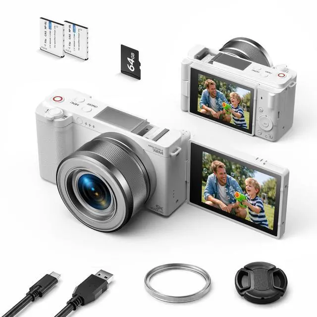 Main image of 5K 72MP Digital Camera for Photography with 6X Optical Zoom, Upgraded Autofocus Vlogging Camera for YouTube with Flip Screen, 64GB Card, Anti-Shake, 2 Batteries, Compact Point and Shoot Digital Camera