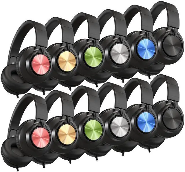 Main image of School Headphones for Kids 12-Pack for K-12 Classroom Library Study | HD Microphone, Adjustable, Lightweight, Foldable, Stickers, Durable 3.5mm for Online Learning/Computer/Chromebook-Colorful
