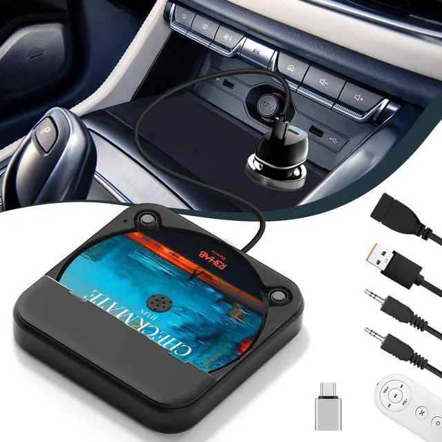 Main image of Portable USB CD Player for Car, Portable Car CD Player with USB-C Adapter & Extension Cable, External CDs Players for Cars Stereo Type-C Port, AUX Port, Vehicle, Truck, Laptop, TV - Black