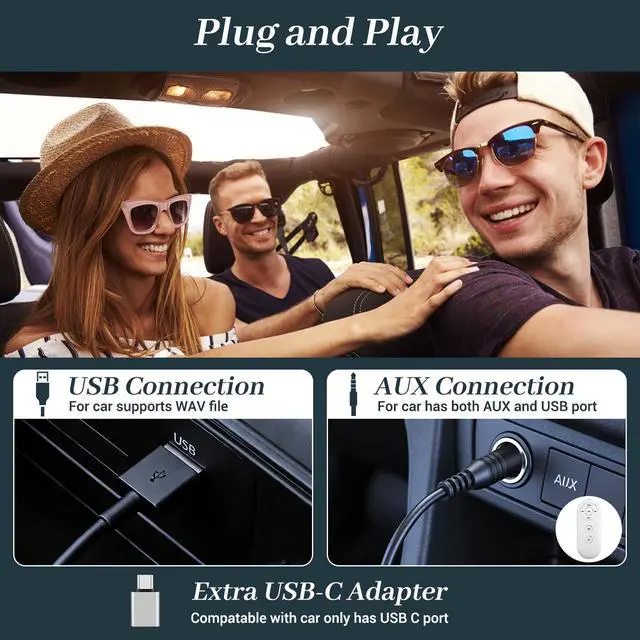 Alt view image 3 of 7 - Portable USB CD Player for Car, Portable Car CD Player with USB-C Adapter & Extension Cable, External CDs Players for Cars Stereo Type-C Port, AUX Port, Vehicle, Truck, Laptop, TV - Black