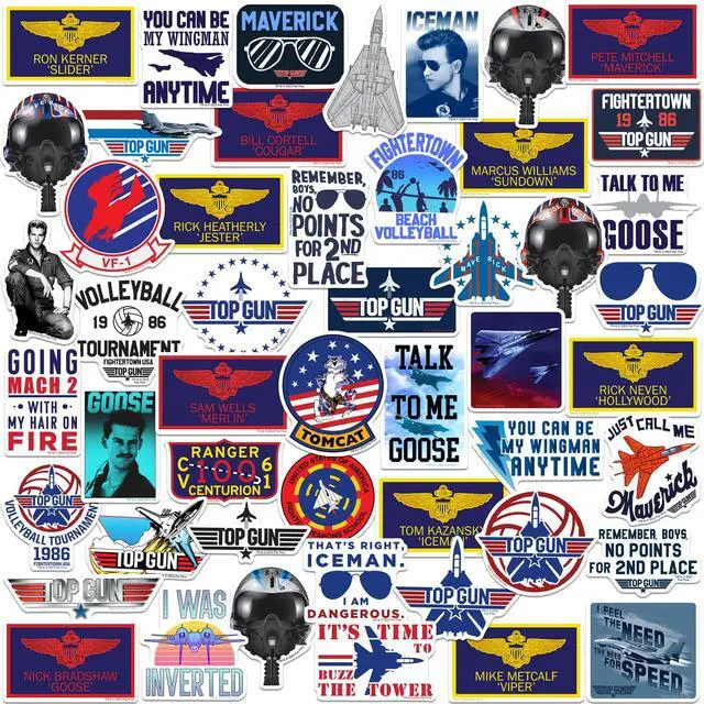 Main image of Top Gun 50ct Die Cut Vinyl Stickers Variety, Tablet, Indoor & Outdoor Use