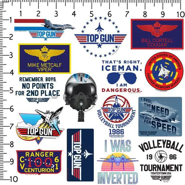 Alt view image 2 of 6 - Top Gun 50ct Die Cut Vinyl Stickers Variety, Tablet, Indoor & Outdoor Use