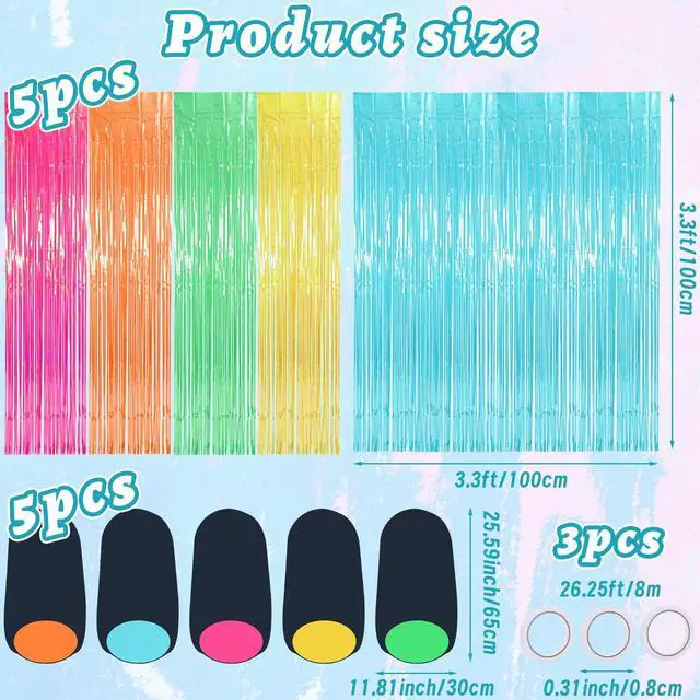 Alt view image 2 of 7 - 5 Pack Vbs 2026 Illumination Decorations Kit Glow in The Dark 3.3X 3.3 ft Foil Fringe Curtains White Tape for Religious Party Supplies Colorful Photo Booth Prop Backdrop Wall Decor