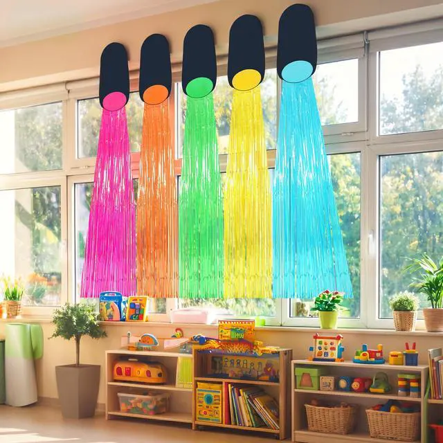 Alt view image 3 of 7 - 5 Pack Vbs 2026 Illumination Decorations Kit Glow in The Dark 3.3X 3.3 ft Foil Fringe Curtains White Tape for Religious Party Supplies Colorful Photo Booth Prop Backdrop Wall Decor