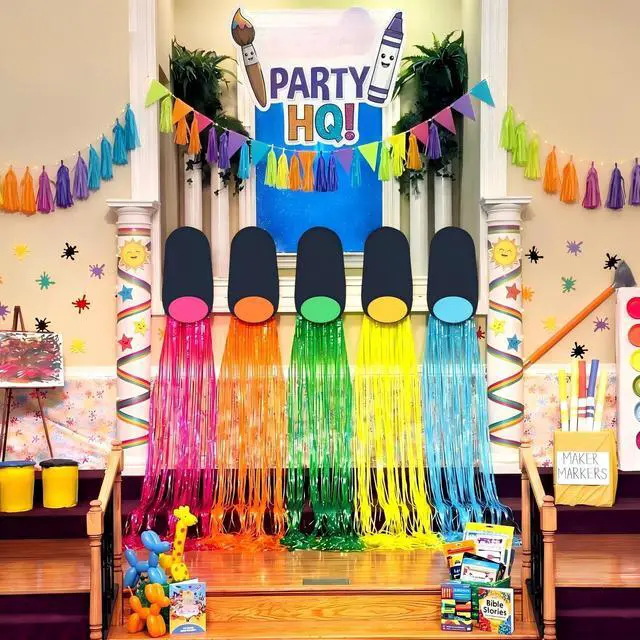 Alt view image 4 of 7 - 5 Pack Vbs 2026 Illumination Decorations Kit Glow in The Dark 3.3X 3.3 ft Foil Fringe Curtains White Tape for Religious Party Supplies Colorful Photo Booth Prop Backdrop Wall Decor