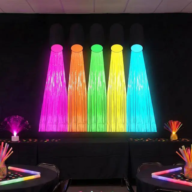 Alt view image 5 of 7 - 5 Pack Vbs 2026 Illumination Decorations Kit Glow in The Dark 3.3X 3.3 ft Foil Fringe Curtains White Tape for Religious Party Supplies Colorful Photo Booth Prop Backdrop Wall Decor
