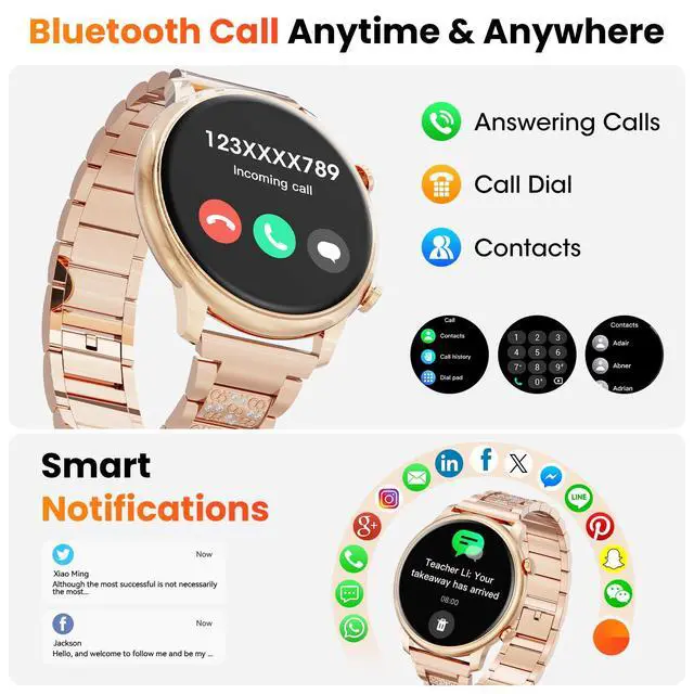 Alt view image 2 of 7 - Smart Watches for Women Android Phones iPhone Compatible(Bluetooth Call),1.39'' Round Fitness Tracker Heart Rate/SpO2/Sleep Monitor,100+Sport Modes Pedometer